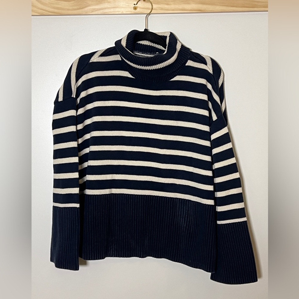 Gap Oversized Turtleneck Sweater Stripes Chunky Blue White Women Size Medium